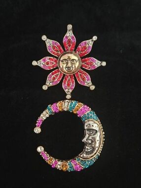 Sun and Crescent Moon Brooches